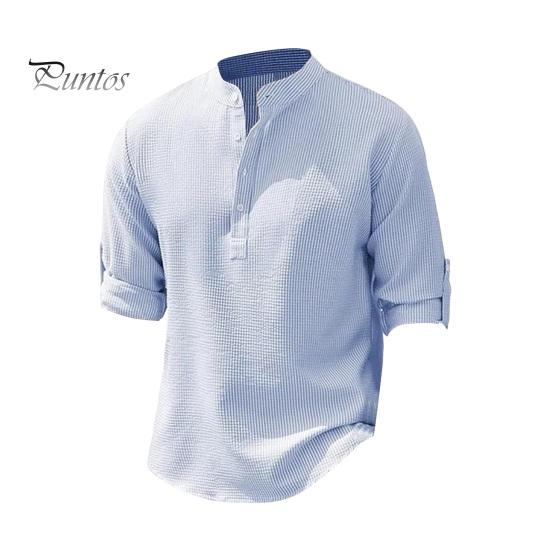 Men Shirt Long Sleeve with Cufflink Stand Collar Half Single-breasted Pullover Mid Length Solid Color Plus Size Daily Office Business Top