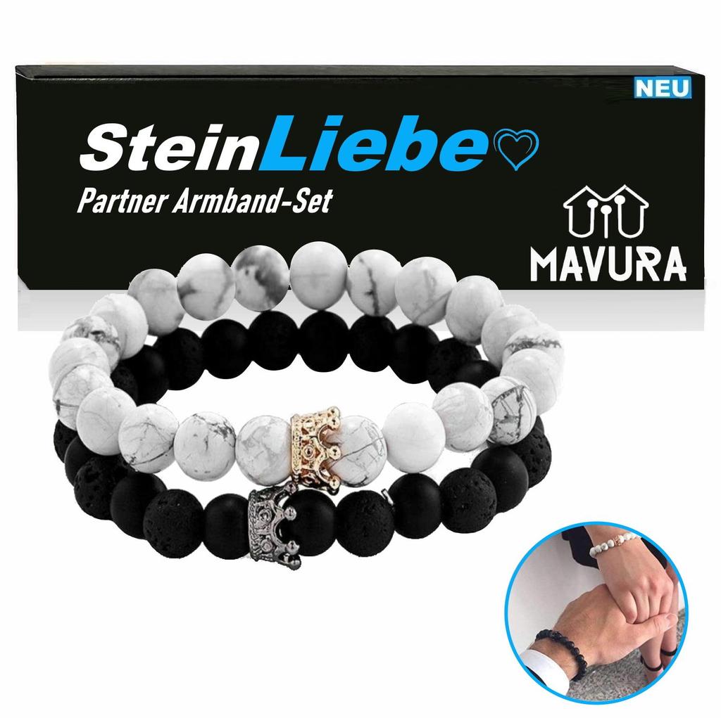 SteinLiebe Partnerarmbånd King Queen Anhengsett Perle Krone Marmorutseende