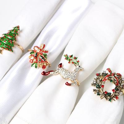 6PCs Christmas Napkin Rings Set Elk Bells Santa Xmas Tree Napkin Buckle 2025 Xmas Table Decoration 2026 New Year Home Decors