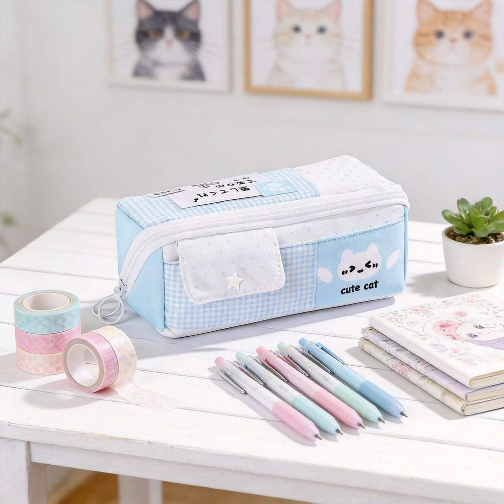Cat Prism Dot Pencil Case With Large Capacity For Students And Kids