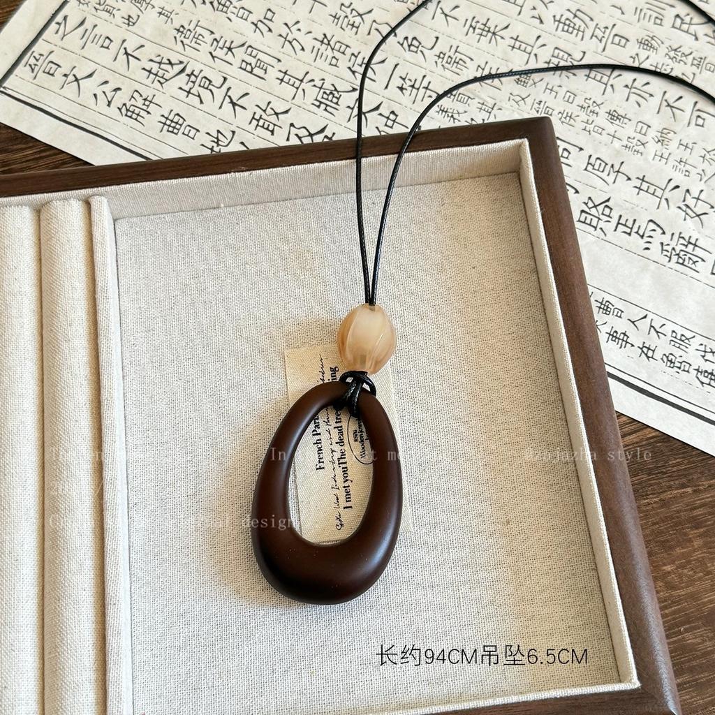 Vintage Long Irregular Circular Pendant Necklace For Women Ethnic Adjustable Sweater Chain