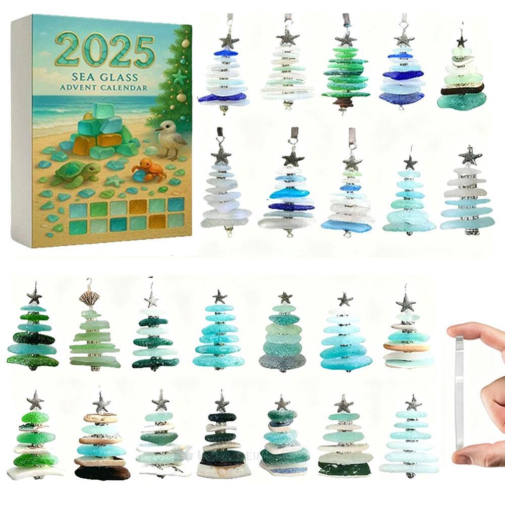 

2D Flat Sea Glass Christmas Tree Advent Calendar, 24 Days Christmas Countdown Calendar 24 Collectible Acrylic Hanging Ornaments one size