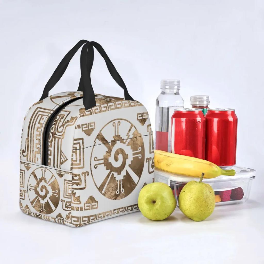Mayan Aztec Hunab Ku Pastel Gold Thermal Insulated Lunch Bags Women Resuable Lunch Container School Children Storage Food Box