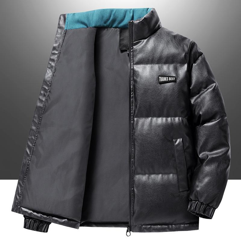 Men s Cotton Jacket Hong Kong Style Standing Collar Thickened Winter Warm Jacket Youth Solid Color Versatile Cotton Jacket M