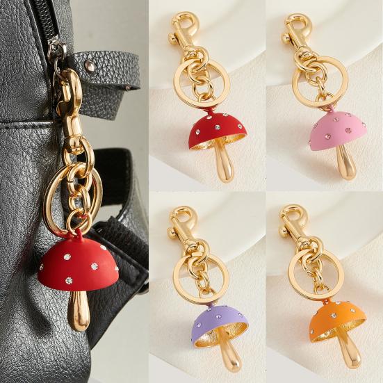 Keychain Mushroom Shape Fade-Resistant Alloy Keyring Backpack Key Holder Women Bags Cars Keys Decoration