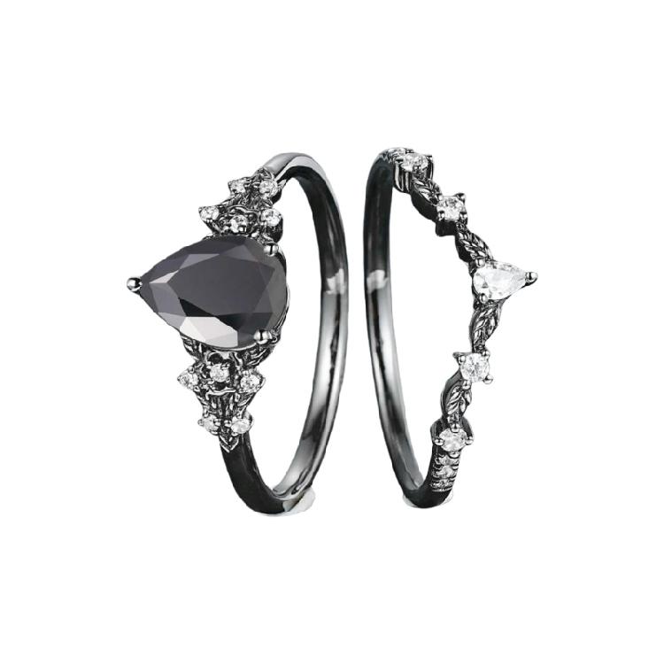 

Graceful Black Cubic Zirconia Flower Rings Elegant Alloy Loop Jewelry Multiple Size Comfortable Wear