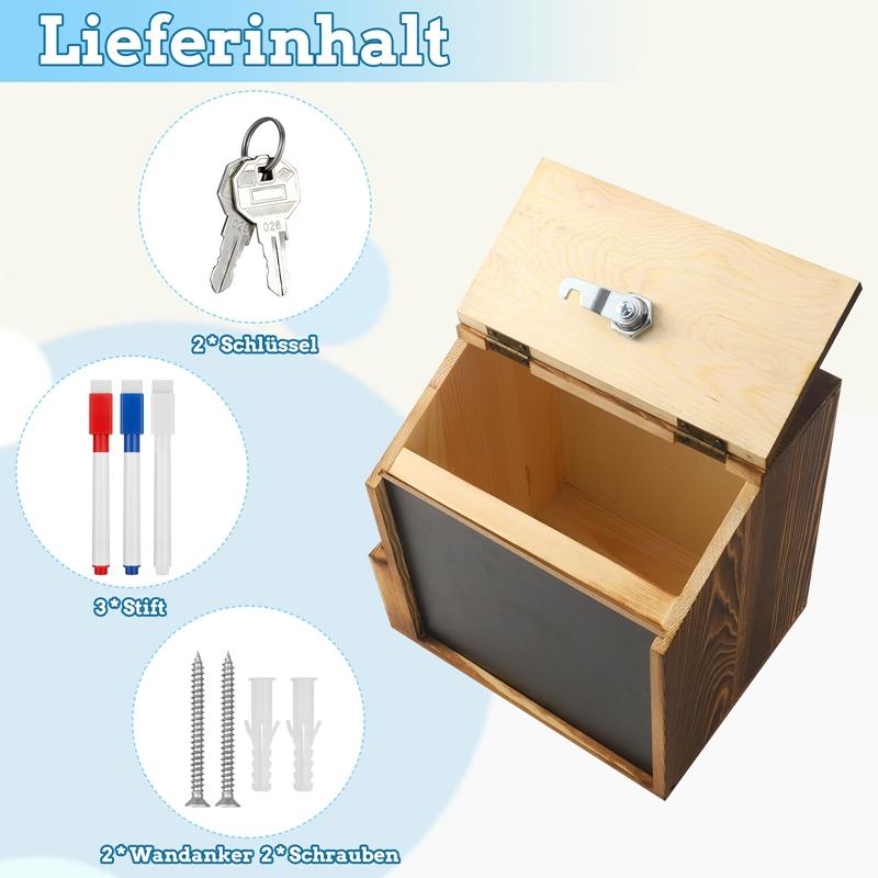 Cutie de sugestii din lemn Urnă de vot montată pe perete, cu blocare, cu cutie de buzunar, cutie de donații multifuncțională