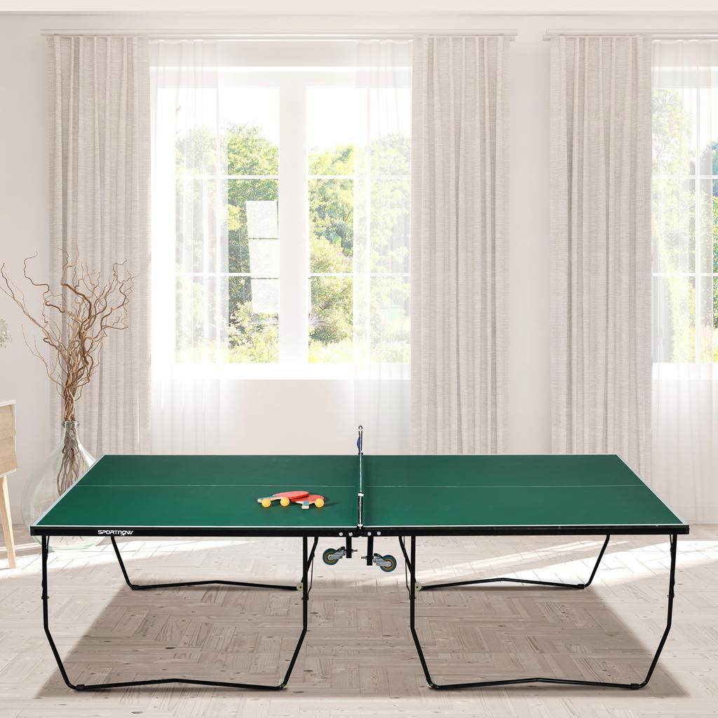 9FT Folding Tennis Table, with 8 Wheels, for Indoor Use, Green