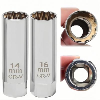Spark Plug Wrench Set 2 with Magnetic Thin Low Universal for Imported and Maintenance Spark Plug Replacement (14mm & 16mm, Pieces) Joint, 3/8" (9.5mm)