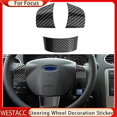 3 buc din fibră de carbon autocolant de decorare pentru capacul panoului volanului auto pentru Ford Focus 2 MK 2 2005 - 2011