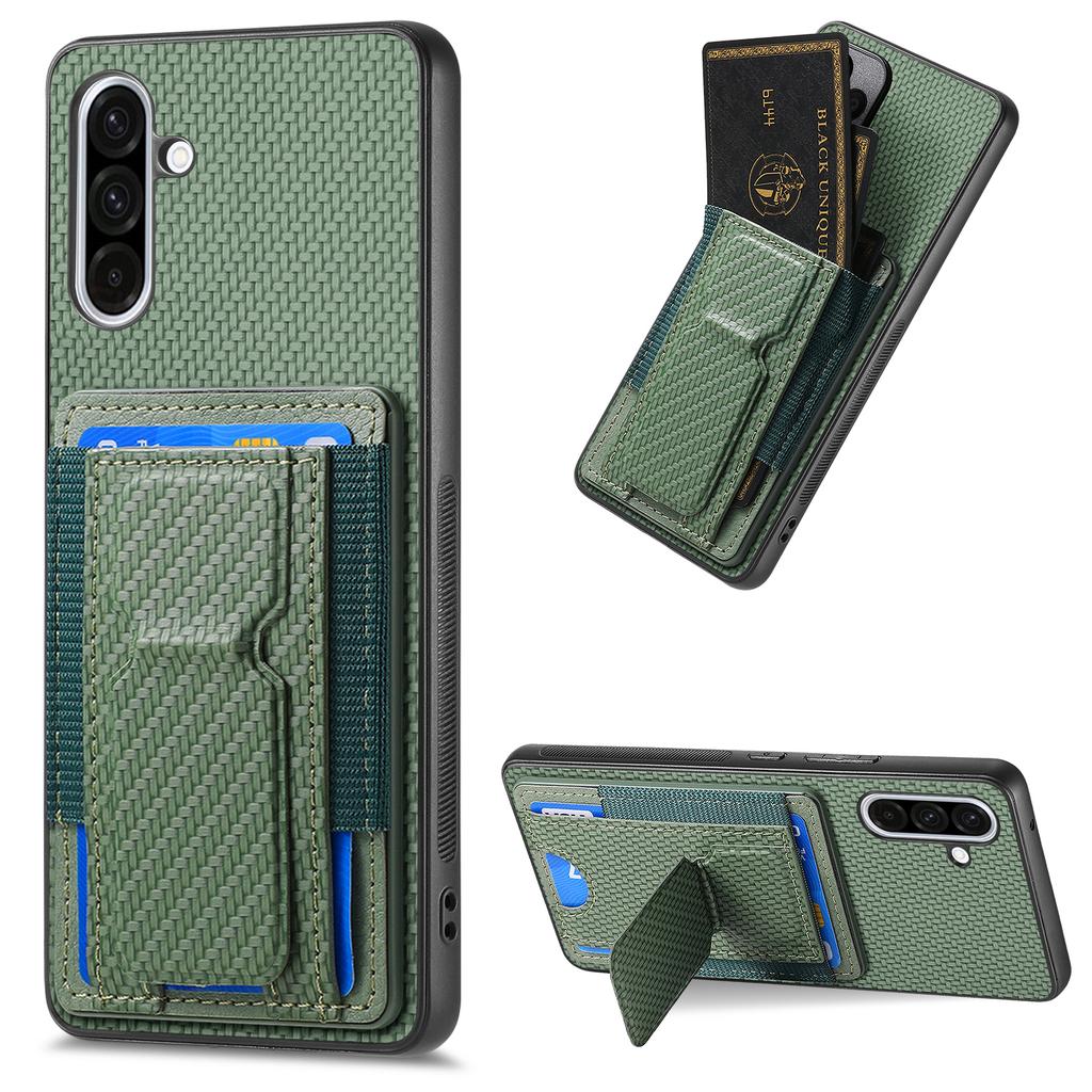 For Samsung Galaxy A36 5G Case with Card Holder Kickstand Fiber Pattern Leather Back Cover