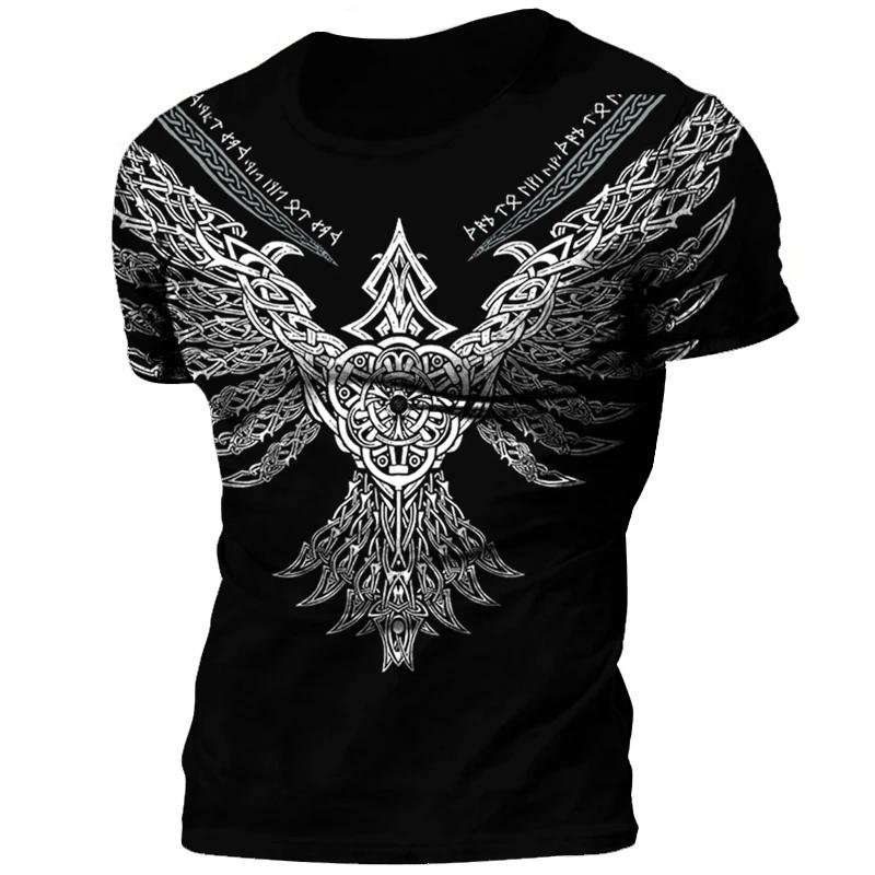 2025 Sommer Neu Heiß Vintage Wikinger Tattoo 3D Gedrucktes Herren T-Shirt Mode Street Bequem Atmungsaktiv Übergröße Lockeres Oberteil