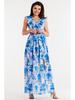 V-Neck Chiffon Maxi Dress with Blue Floral Pattern S