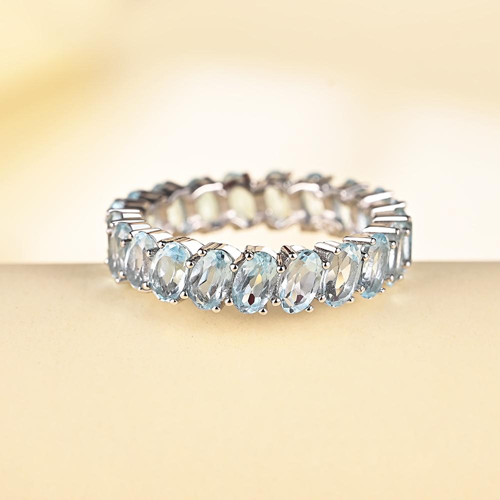 Pierścionek Elernality srebrny pełen kolorowych kamieni szlachetnych: naturalny błękitny topaz, ametyst, zielony agat owalny 3*5mm prosty pierścień