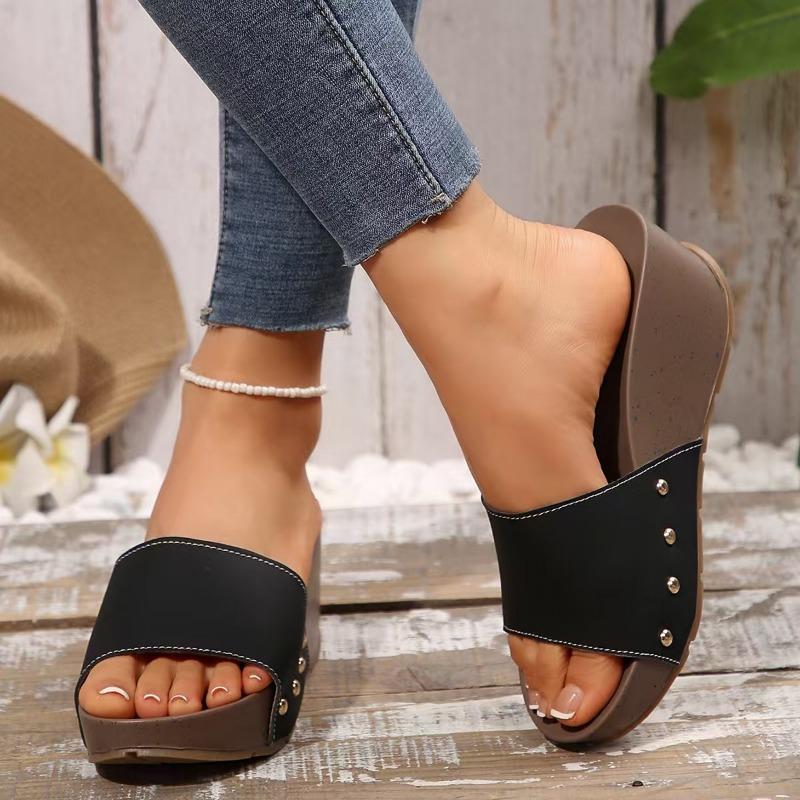 New Fashion Slope Heel Slippers Muffin Thick-bottomed High-heeled Sandals Open-toed Women's Slippers