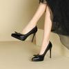 Fashion Pointed Stiletto High Heels Women's Shallow Mouth Bow High Heels Single Shoes Waterproof Table Patent Leather Women's Shoes
