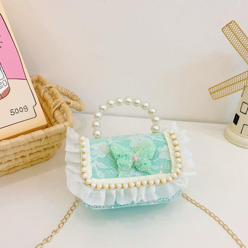 Lace Cute Stylish Childrens Bag Beautiful Butterfly Pearl Handbag For Toddler Girls