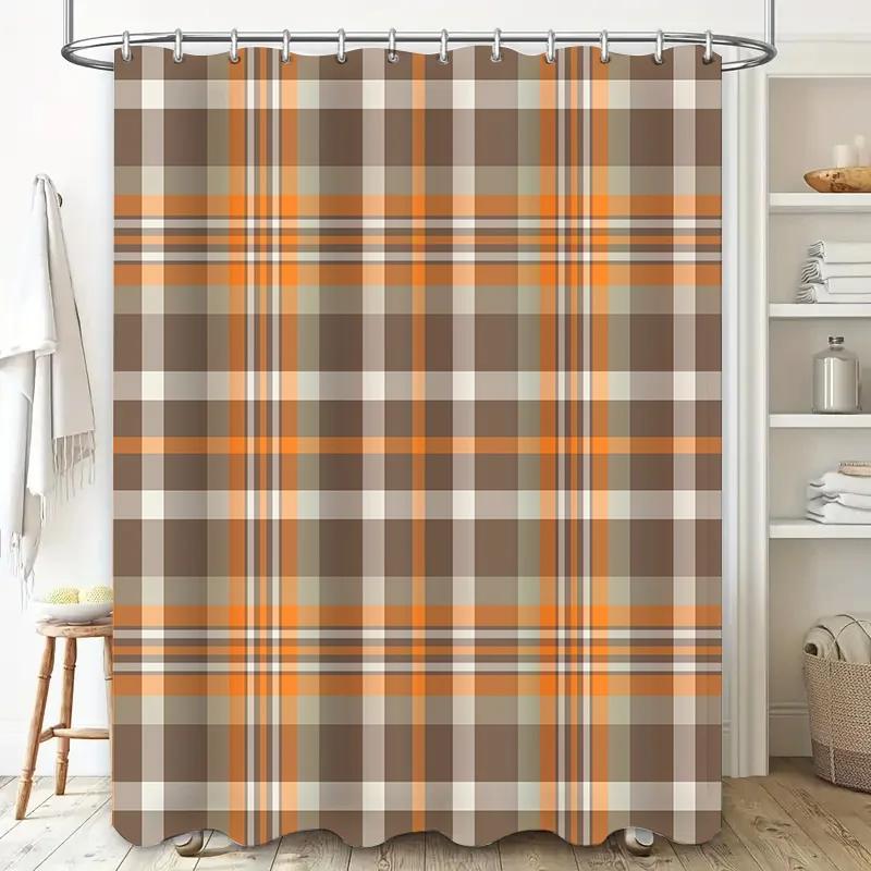 Stylish Plaid Shower Curtain Set For Bathroom Decor Waterproof Fabric With Hook Rings Available In Multiple Sizes!
