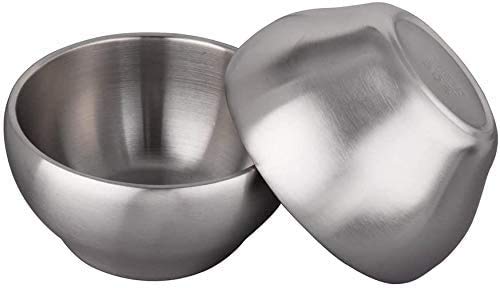 IMEEA Rice Bowls, Stainless Steel, Ramen Bowls, Noodle Bowls for Udon, Soba, and Buckwheat Noodles, Heat-Resistant, Double-Layered, 15.2cm, Set of 2,