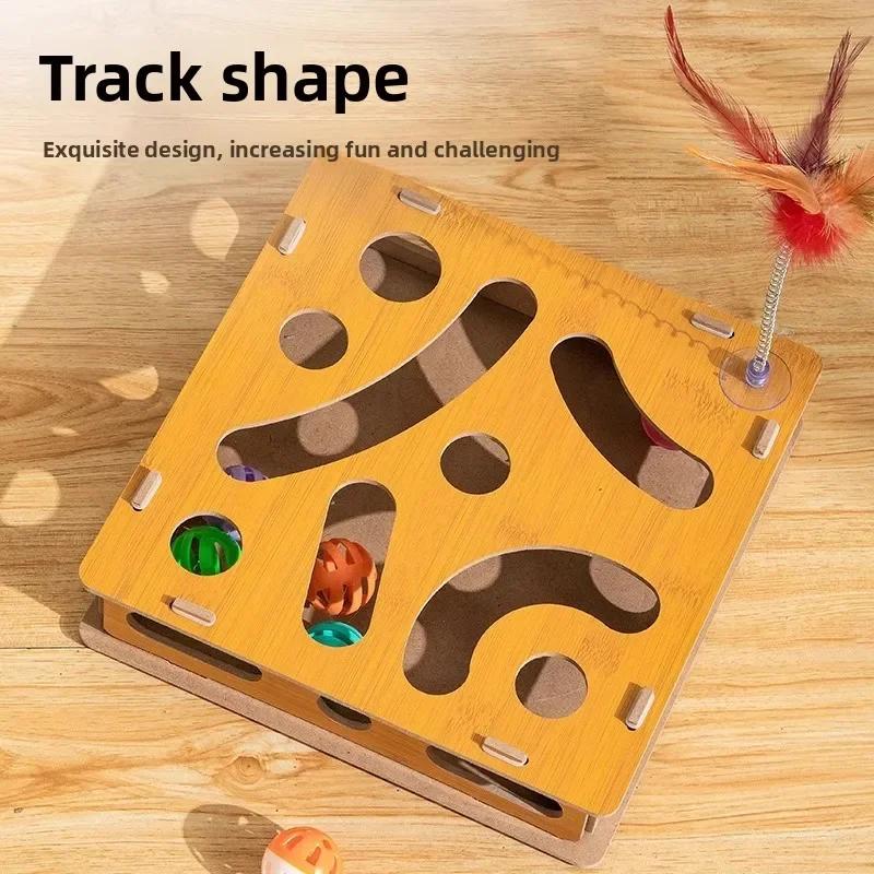 Interactive Cat Toy Puzzle Box Wooden Treat Maze Play For Toy Box Fun Interactive Cat Toy Hide and Seek Cat Agility Toys