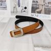 New Color Lychee Pattern Cowhide Belt Women'S Square Diamond-Encrusted Smooth Buckle Simple Jeans Belt