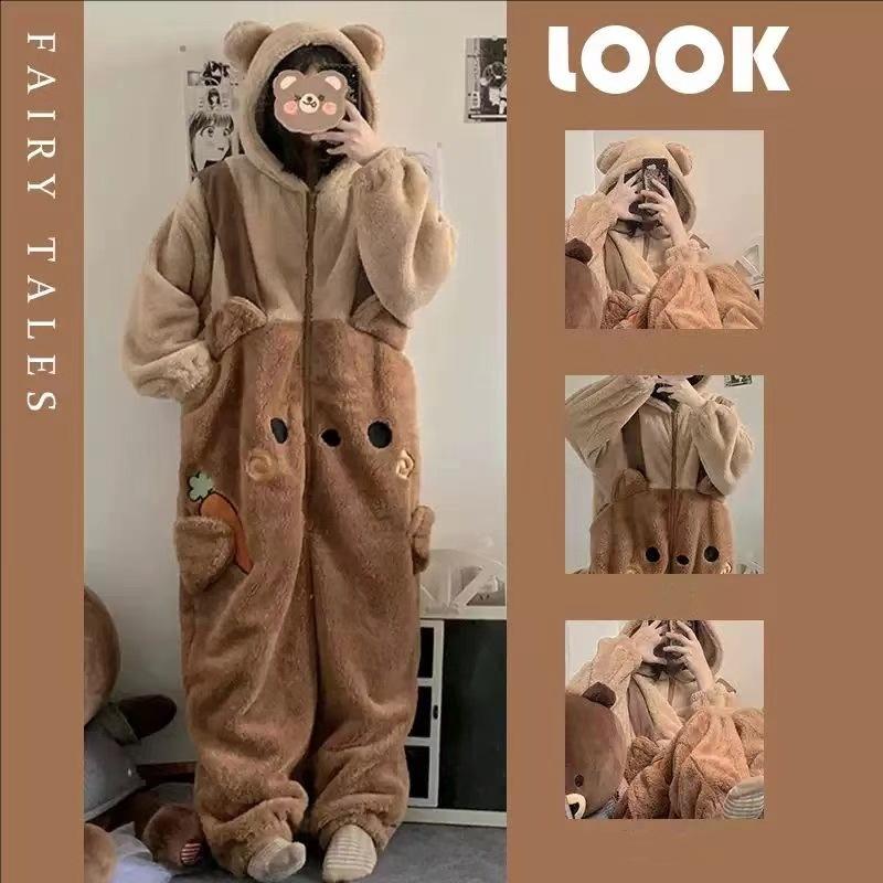 Flannel Anime Onesie Adults Animal Pyjamas Pajamas Set Women Men Cosplay Cartoon Pyjama Adults Winter Bear Sleepwear