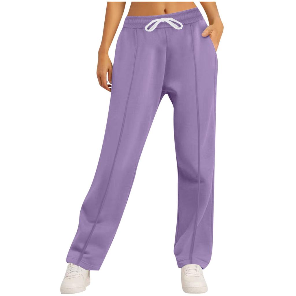 Women's High Waist Drawstring Straight Wide Leg Sweatpants Color Casual Pants