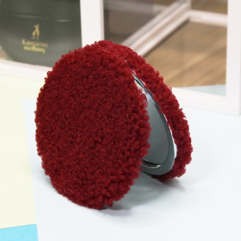 Plush Heart-Shaped Makeup Mirror with Magnifying Side, Folding Dual-Sided Portable Compact in Soft Teddy Bear Fur