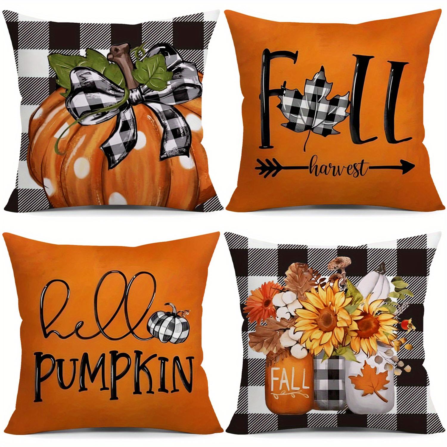 

Autumn Pumpkin Pillowcases Set of 4, Polka Dot Sunflower Design for Sofa Chair Decor.