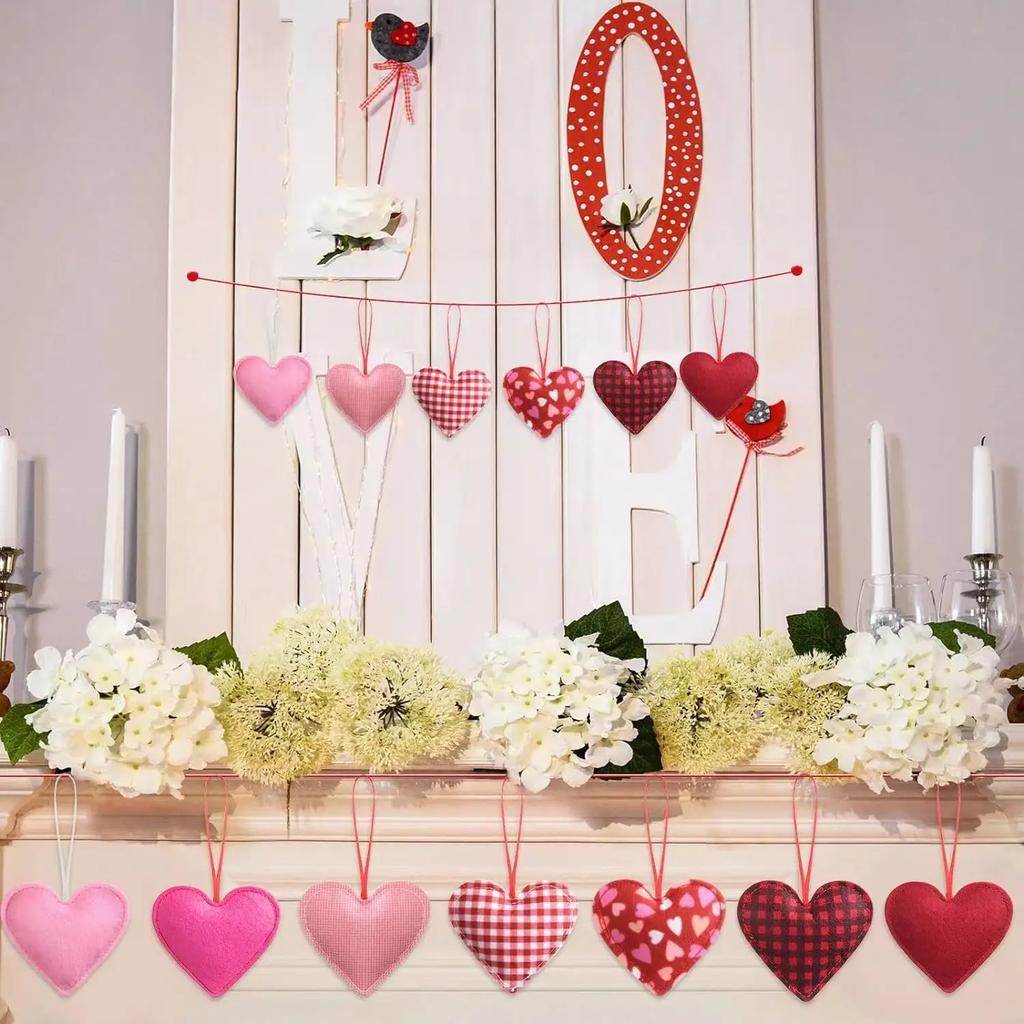 6pcs Classic Heart-Shaped Valentine'S Day Decorations, Love Themed Hanging Ornaments for Wedding, Home Decor, Window Display