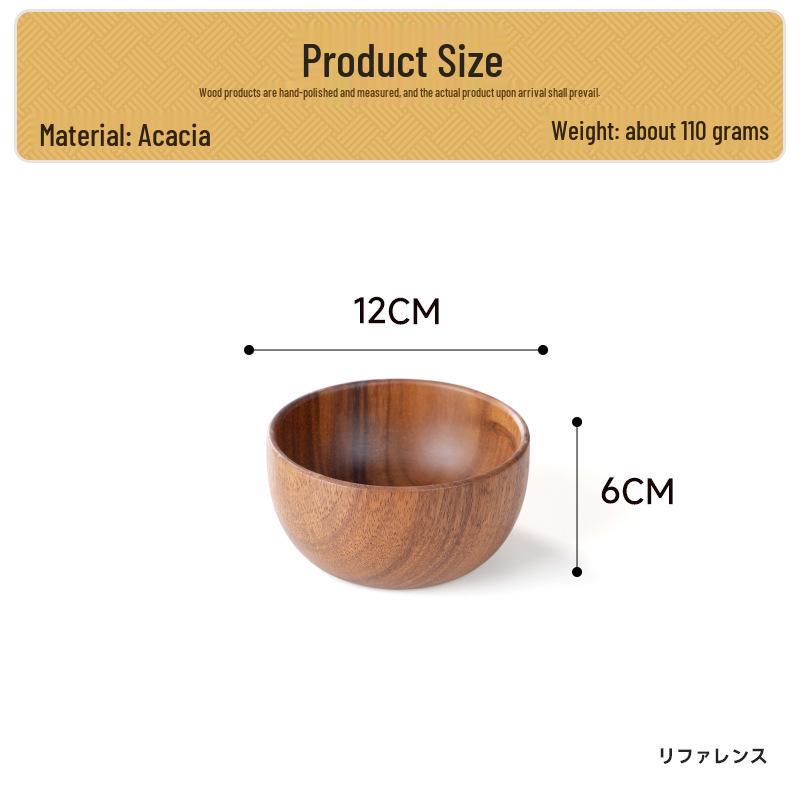 Acacia Wood Salad and Rice Bowl - Large Round Wooden Basin Tableware