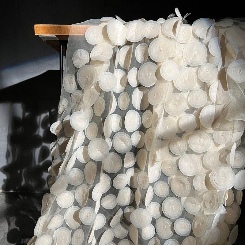 50x135cm 3D Textura Pesada Pieza de Corte Circular Tejido de Malla Perspectiva Encaje Africano Tejido de Diseñador Ropa DIY Vestido de Noche