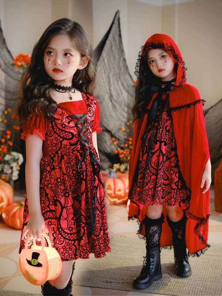 [AssassinCat] Halloween Children's Cosplay Costume Fairy Tale Little Red Riding Hood Dress Retro Court Stage Show Girls Walking Children's Clothing