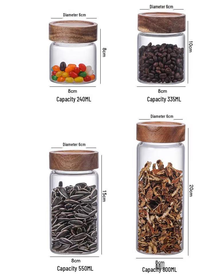 Acacia Wood Lid Glass Airtight Storage Jar for Honey or Bird's Nest