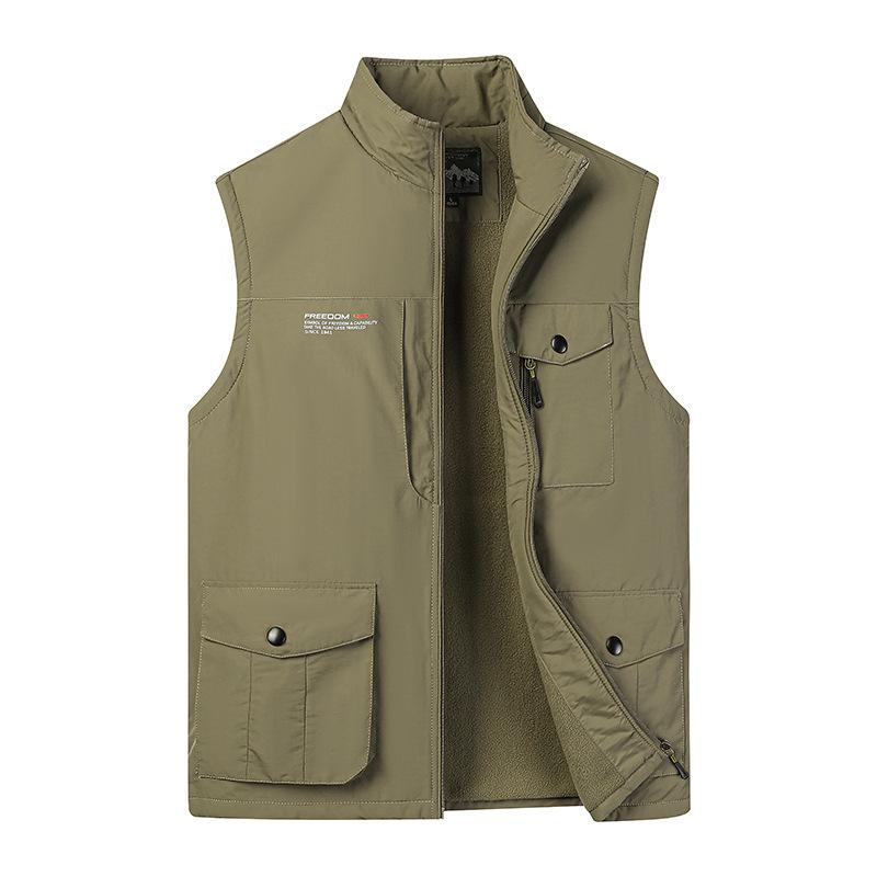Male Autumn and Winter Middle-aged Outdoor Casual Velvet Warm Vest Worn on Both Sides