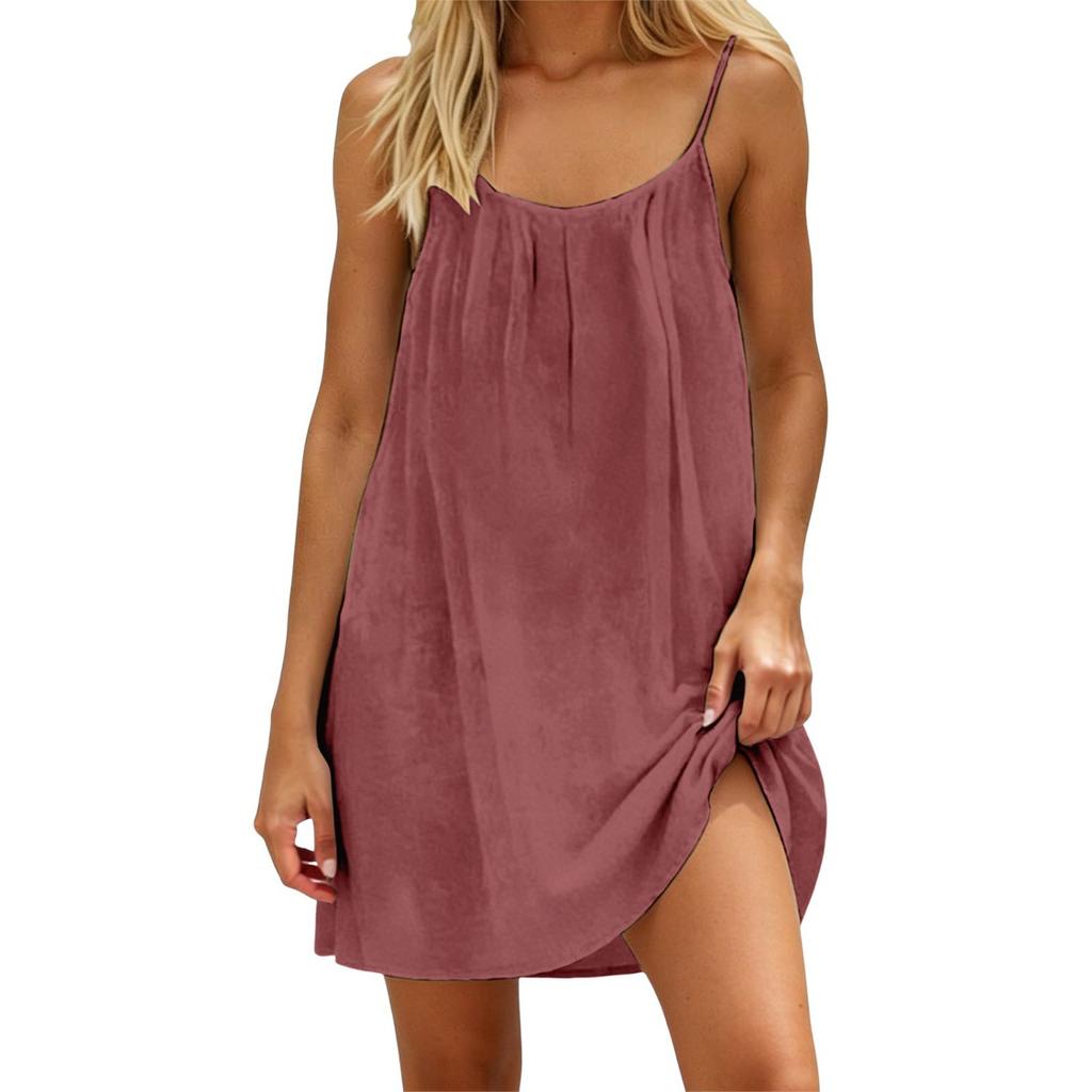 Women's Spaghetti Strap Loose Fit Mini Dress Casual Summer Solid Color Sundress