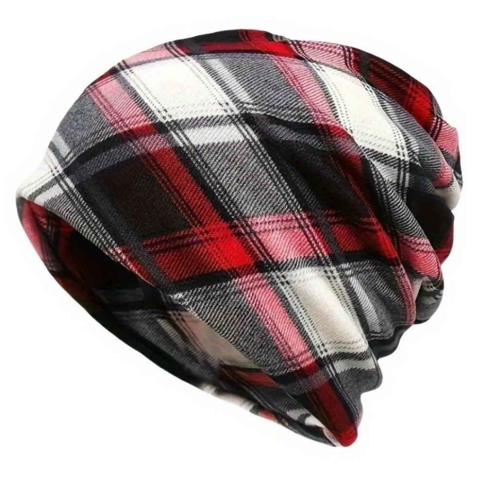 Contrasting Colors Turban Hats Plaid Print Casual Hedging Cap Gifts Pullover Hat  Autumn and Winter