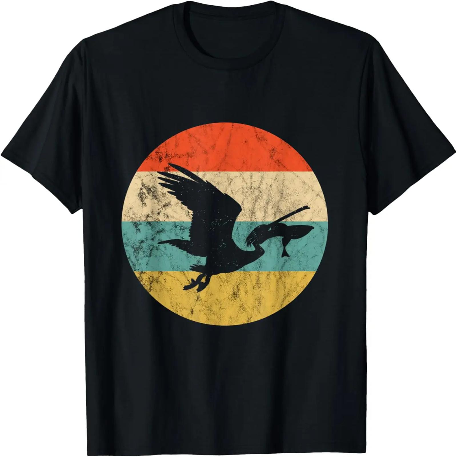 Pelican Fish Catch Vintage Retro Tropical Bird Pelican Bird T-Shirt S