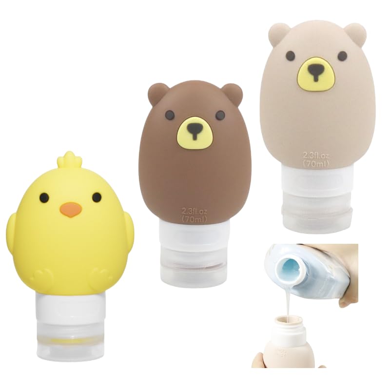 KAHNIs Travel Silicone Travel Cute Travel Tube Refillable Bear Chick Set of for Shampoo Travel Refillable Bottles Bottles, Bottles, Bottles, & Design,