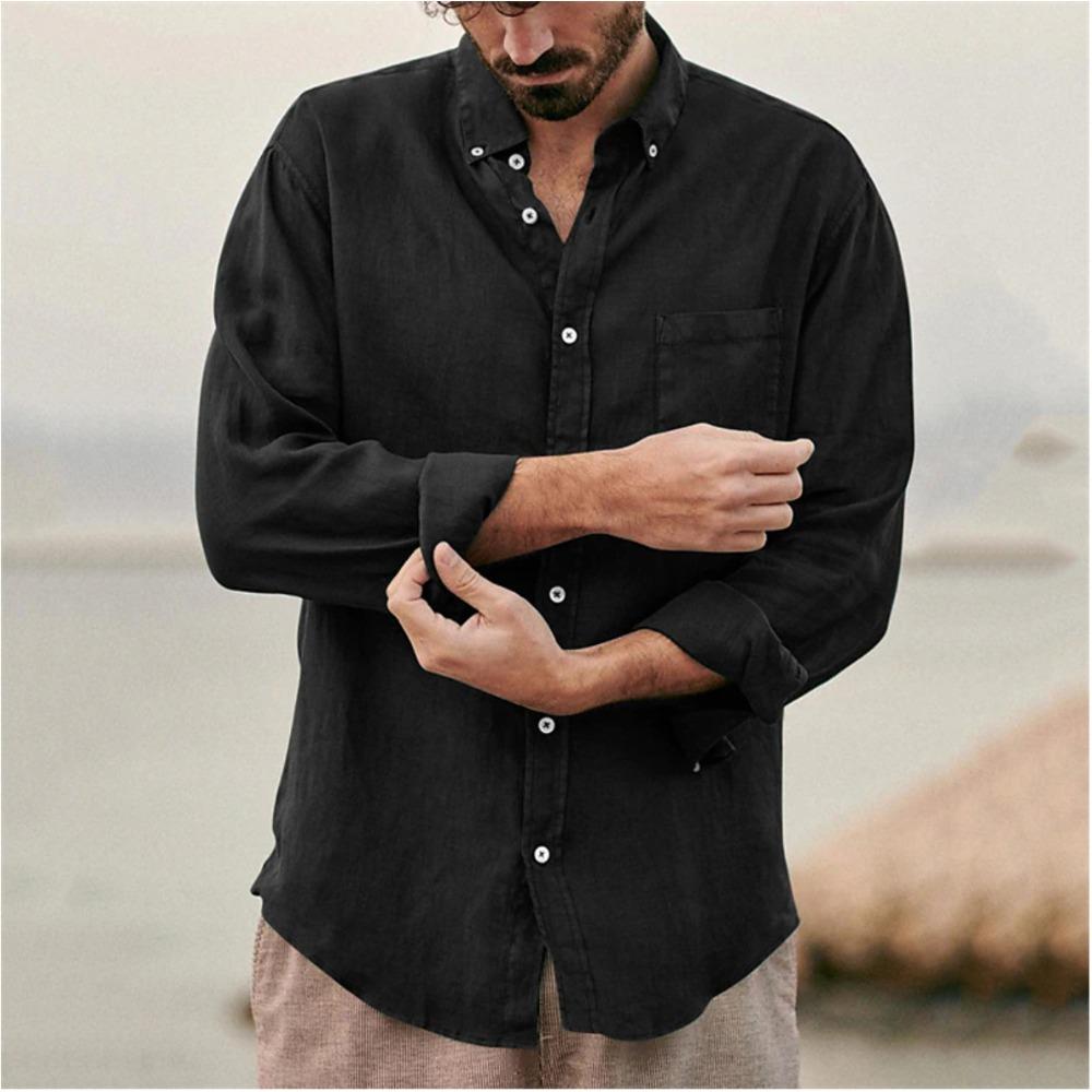 Camicie Casual da Uomo a Maniche Lunghe per Tutte le Stagioni, Abbigliamento Business Quotidiano a Colori Uniformi