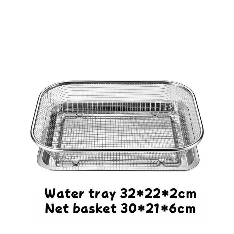 2 IN 1 Stainless Steel Rectangular Draining Basket Steel Fruit Waing Basket Oil Drain Oven Tray Colander Tray (s)