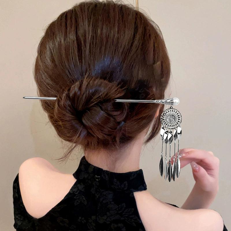 Chinese Style Butterfly Fan Tassel Hair Stick For Women Vintage Metal Hanfu Chopstick Hair Sticks Hair Accessories