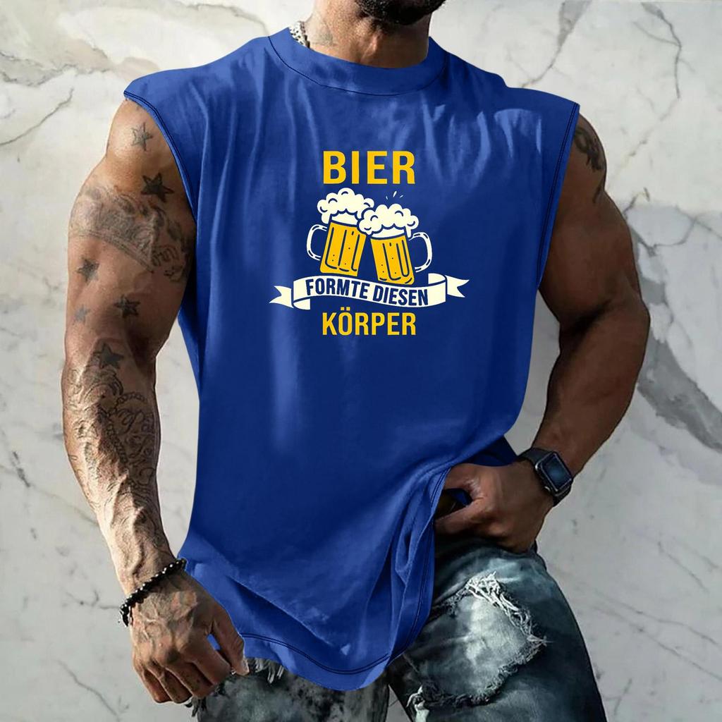 Men Sleeveless Tank Top Loose Fit Casual Streetwear Beer Festival Graphic Printed Muscle Shirt Summer Vacation Workout Gym Vest