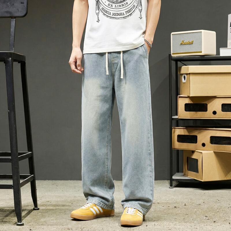 Men's Retro Washed Loose Straight Jeans