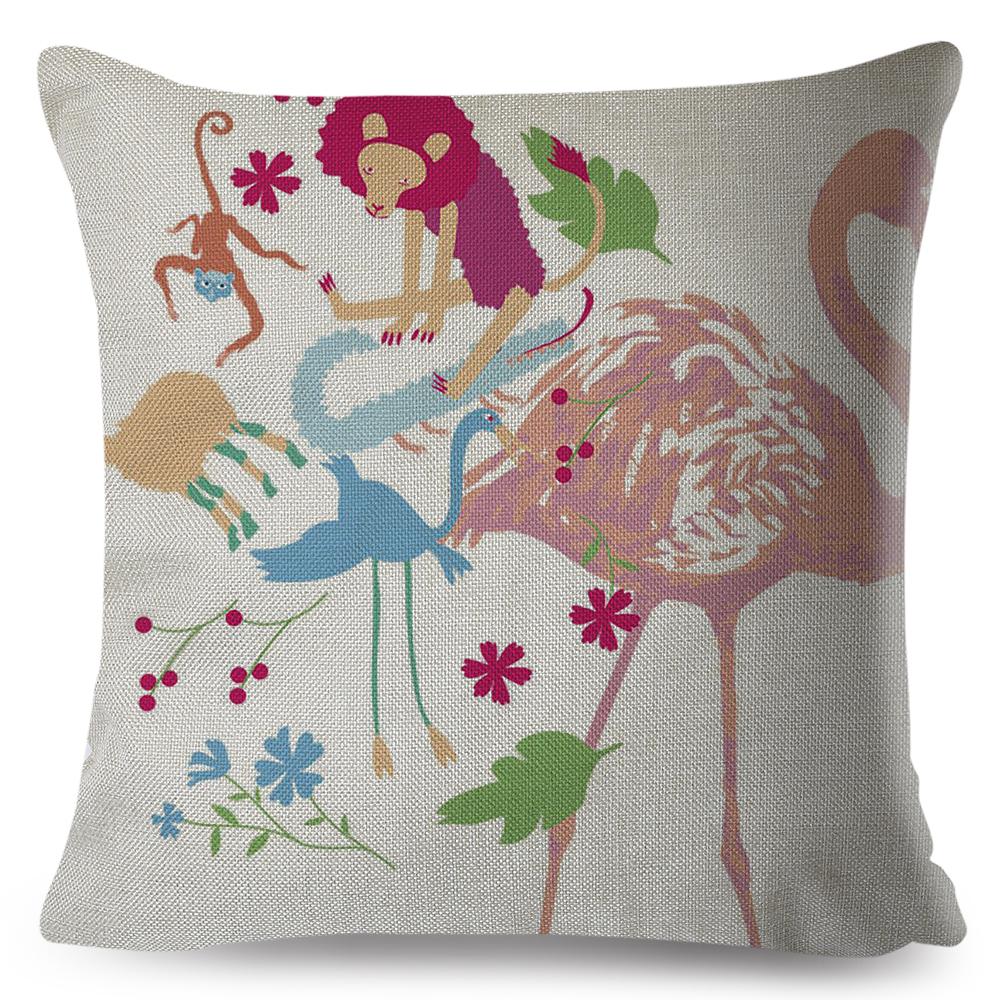 Tropical Flamingo Cushion Cover Hand Drawn Pineapple Butterfly Ice Cream Design Soft Square Pillow Home Decor xcm