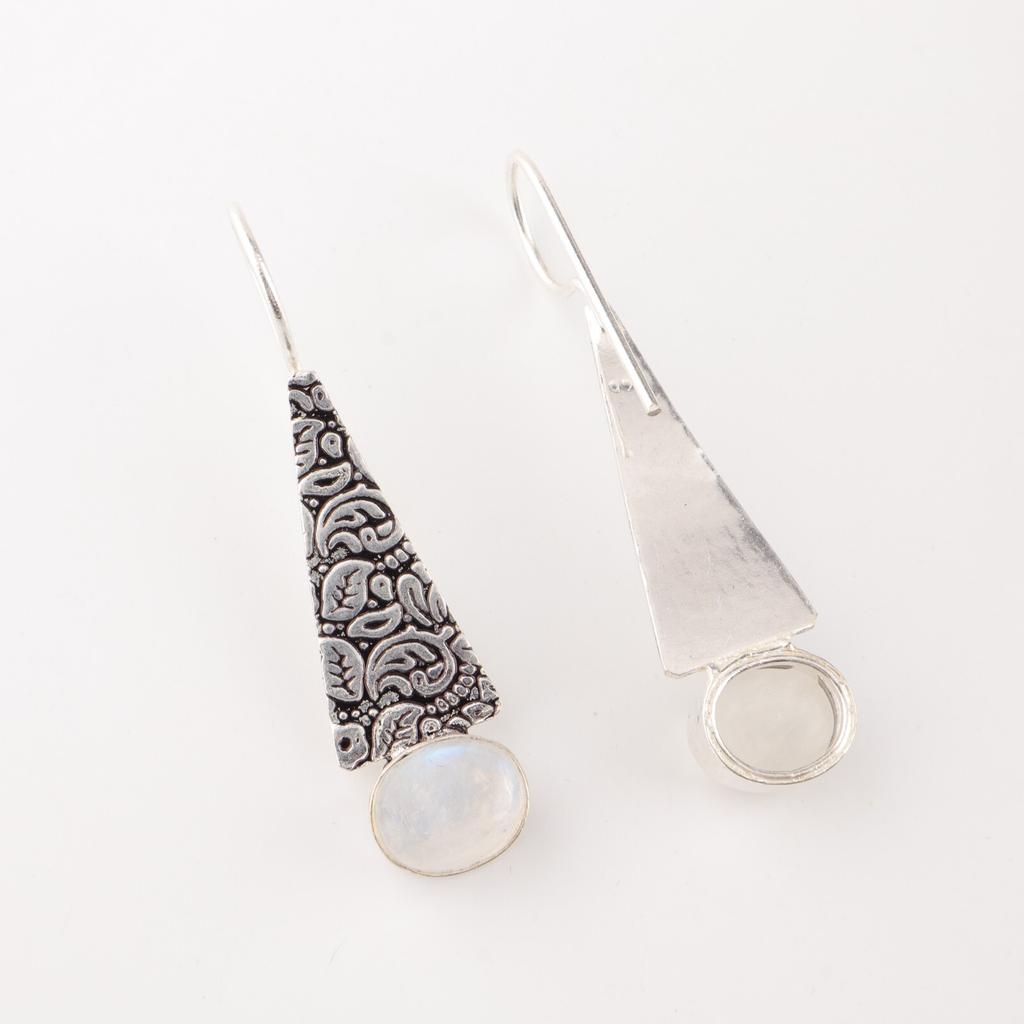 Natural Rainbow Moonstone Gemstone 925 Sterling Silver Handmade Earrings 1.9" EE-165-26