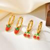 Cute Strawberry Cherry Hoop Earrings for Women Girls,18K Gold Plated Stainless Steel Earrings,Trendy Jewelry Gift