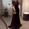 European and American Autumn New Retro Light Luxury Dress Short-sleeved Long Dress Elegant Dress