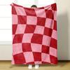 Pink Red Checkerboard Flannel Blanket 2D Single Print Patterned Home Decor Soft Accessory Stylish Modern-Themed Living Room Use
