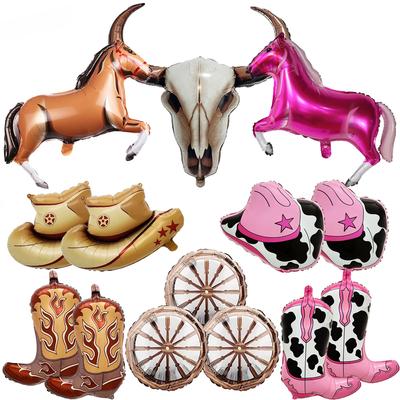 Vestlig Cowboyfest Dekorasjon Langhorn Folieballong Hest Oksehode Ballong Vestlig Tema Bursdag Babyshower Dekor Rekvisita